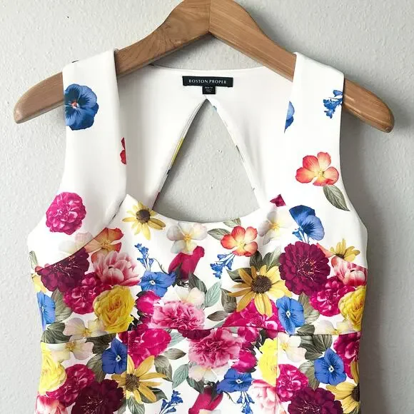 Boston Proper Garden Of Eve Print Square-Neck Scuba Sheath Dress Women’s Size 14 - Picture 3 of 16